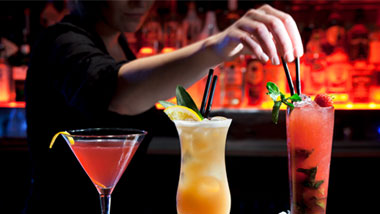 bartender row of drinks